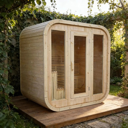 Sale! Modern White Pine Wood Sauna Room - Tempered Glass & Easy DIY Assembly for Backyard