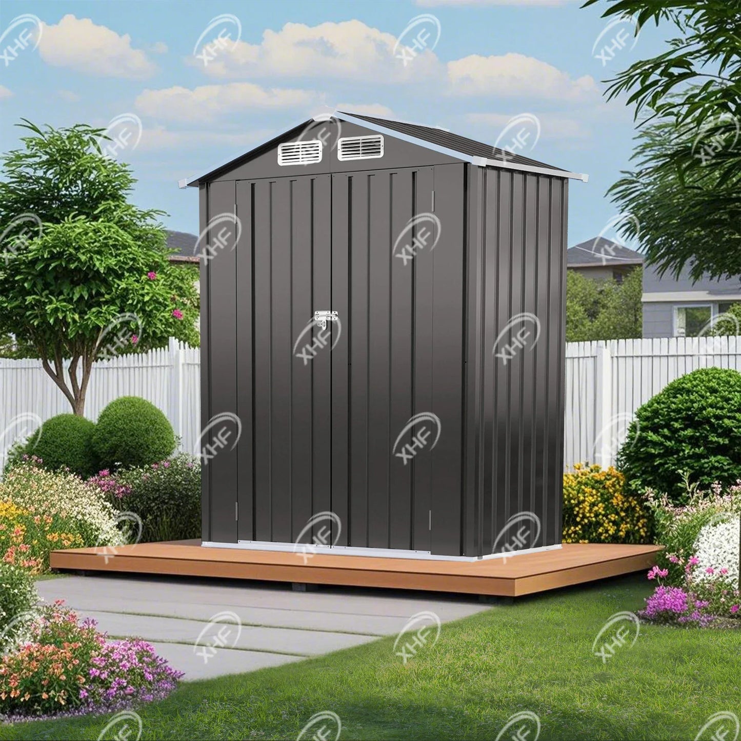Free Shipping in Stock 5 * 3f T Metal Outdoor Storage Shed with Waterproof and Lockable Compact Tool Shed