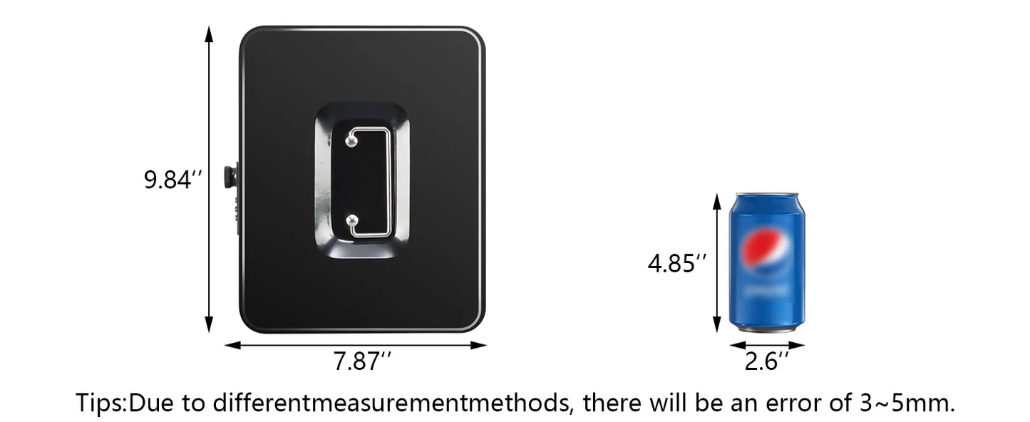 AJF Black Cold Rolled Steel Cash Safe Box Combination Lock Secure 7.87"x6.30"x3.54" Money Tray for Indoor/Outdoor Use Model