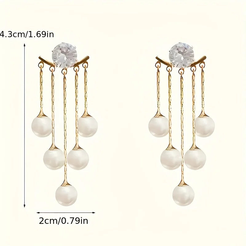 1 Pair Elegant Long Tassel Earrings for Women, Golden-Tone Alloy with Rhinestone and Accents, Dangle Earrings for Daily Wear