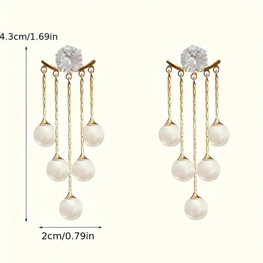1 Pair Elegant Long Tassel Earrings for Women, Golden-Tone Alloy with Rhinestone and Accents, Dangle Earrings for Daily Wear