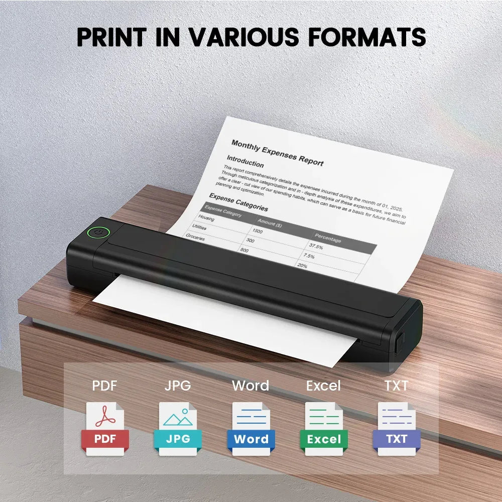 NEWYES Portable A4 Wireless Inkless Thermal Transfer Printer Mini Pocket Thermal Printer for Daily Using