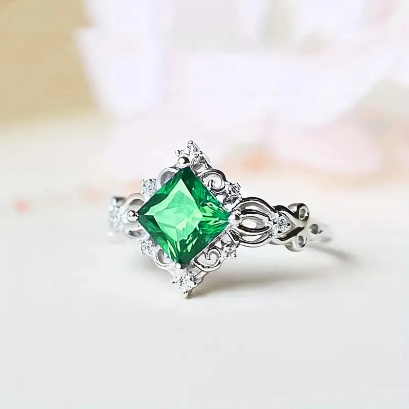 Geometric Princess Cut Ring Prong Set Women's Elegant Fashion Jewelry