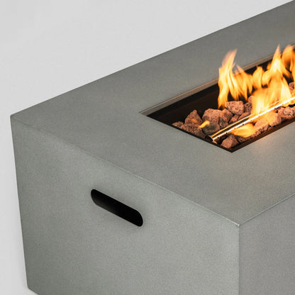 42" Natural Gas Fire Pit Table 2-Piece 50000 BTU Rectangular Corten Steel Glass Wind Guard Eco-Friendly Patio Deck Garden