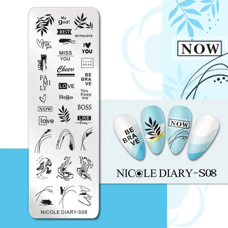 NICOLE DIARY Rose Flower Nail Stamping Plates Image Template Valentine's day Love Heart Printing Stencil Nail Art Manicure Tools