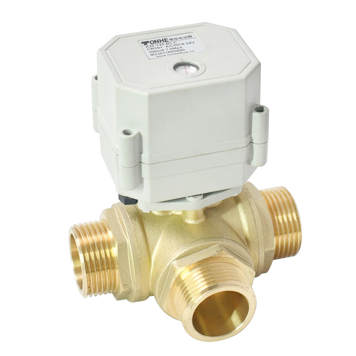 A20-T25-B3-C 3 Way L Port 1" DN25 NPT Brass CR202 DC9-24v Motorized Valve Male Thread