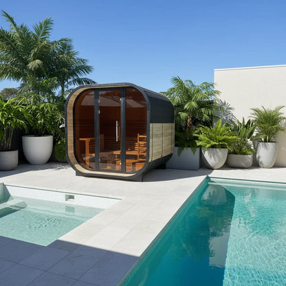 Luxury Carbonized Spruce Outdoor Sauna Electric Heater Cube Barrel Sauna Cabin for Hotel Resort Villa Backyard Garden