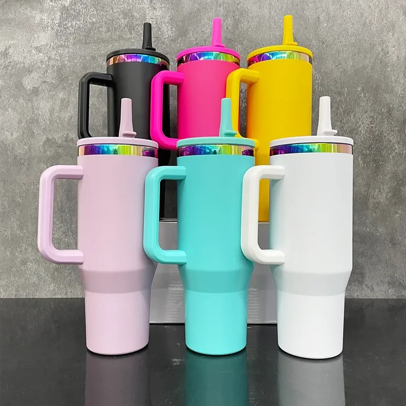 Us Warehouse 40 OZ Colorful Rainbow Plated Insulated Sports Bottle Usa 40 OZ Tumblers for Home Office Outdoor Daily Use