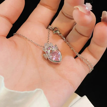 A Lovely Crown Pink Necklace Temperament Clavicle Chain Suitable for Daily Wear Titanium Steel