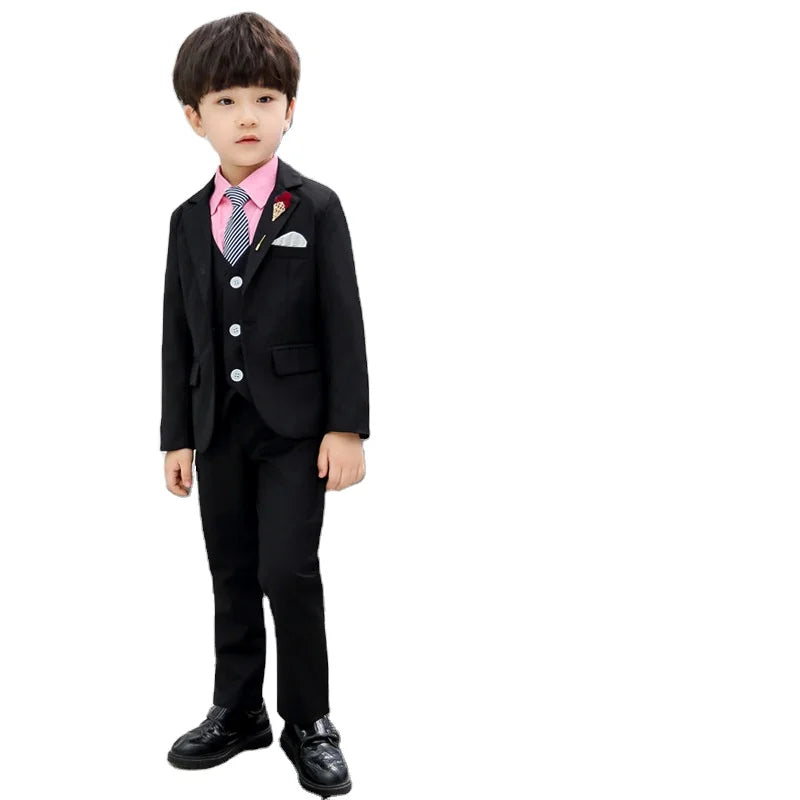 Spring Autumn Formal Boys Suit Set Children Party Host Wedding Costume Little Kids Blazer Vest Pants Clothing Sets
