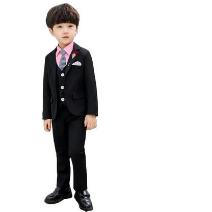 Spring Autumn Formal Boys Suit Set Children Party Host Wedding Costume Little Kids Blazer Vest Pants Clothing Sets