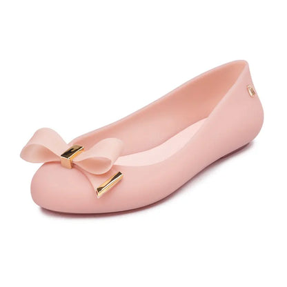 Design Big Butterfly Knot Melissa Women Flat Mules Sandals High Quality Cozy Patent Leather Pointed Toe Back Strap Shoes