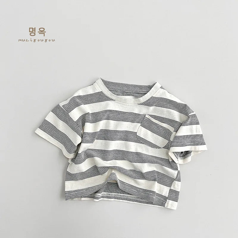 2025 New Breathable Kids Shirts Summer Children's Short Sleeve Striped T-shirt for Boys and Girls Children's Clothes