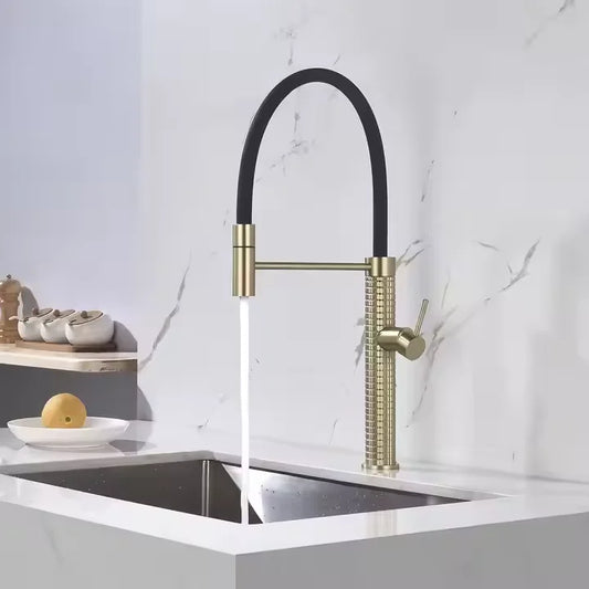 Modern Single Lever Brass Bathroom Faucet Luxury Brushed Gold Kitchen Sink Mixer Pull Spring Spray Cheap Luxury Kitchen Tap