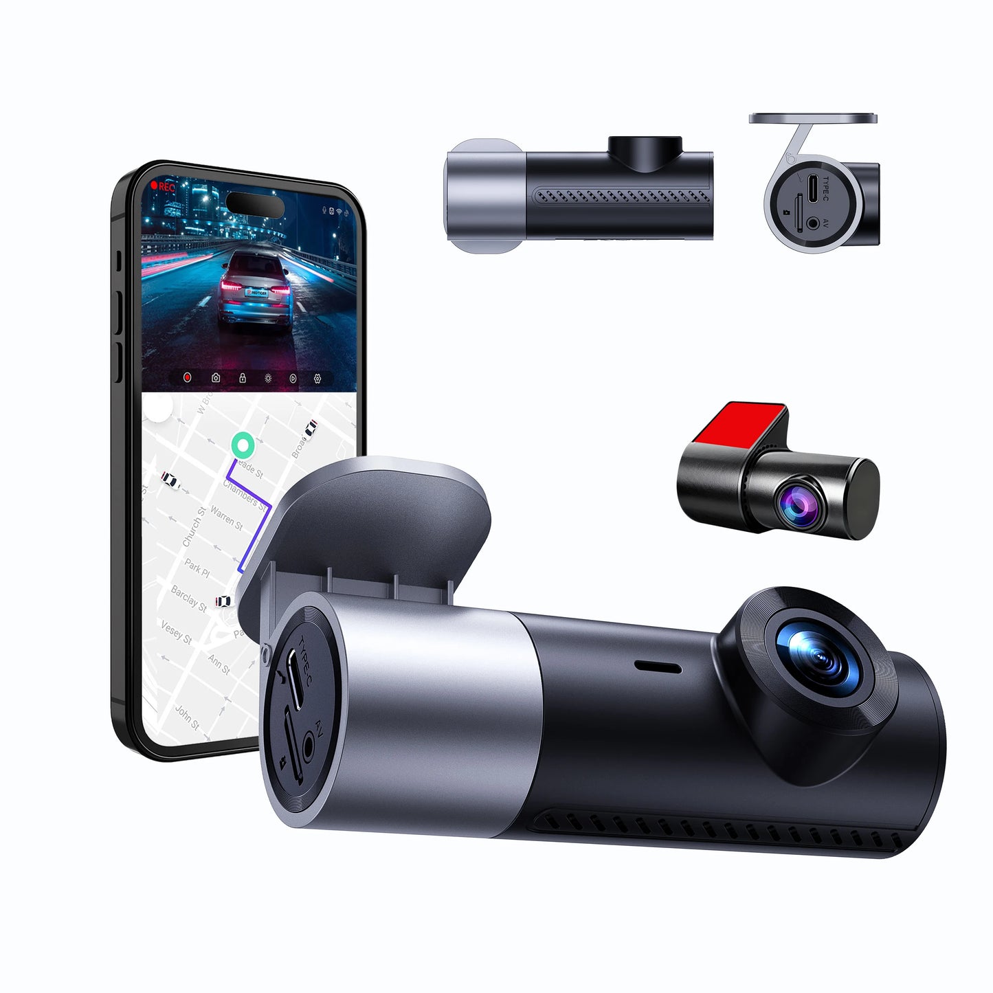 WIFI App Control Car Dash Cam 1080P HD Driving Recorder 24 Hours Parking Monitor Front and Rear Dual Camera With 128G Memory