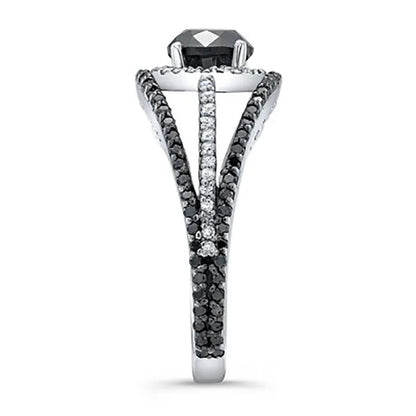 F328 Vintage Moissanite Ring Oval Cut White Gold Pave Setting Engagement Band for Women