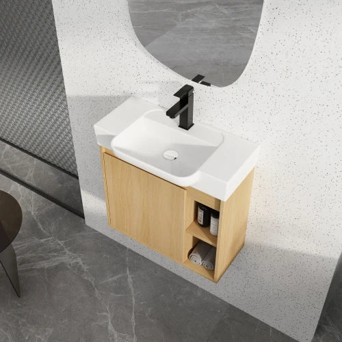 Free Shipping USA 24" Modern Floating Bathroom Vanity with Sink, Plywood Wall Mounted with Side Open Storage & Soft Close Door