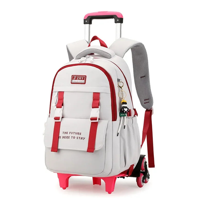 Unisex Lightweight Six-Wheel Pull Rod School Backpack Large Capacity Fashionable Waterproof Backpack Character Simple Style Kids