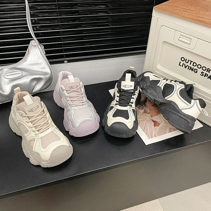 2024 Tall and Thick Soled Women's  Spring and Autumn New Mesh Breathable Explosive Sports and Leisure Shoes