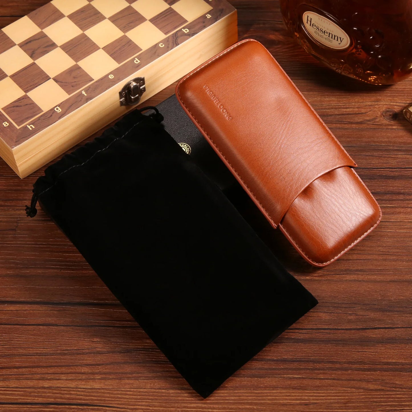3 Tube Humidor Box Holder With Cigar Cutter Leather Gadgets Travel Portable Cedar Wood Cigar Case