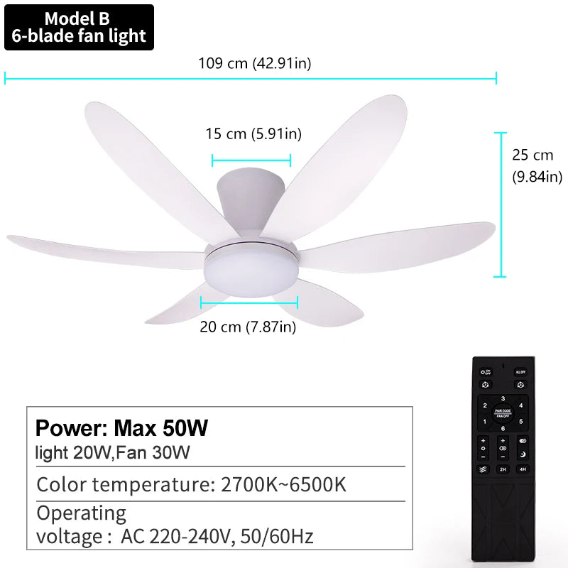 Poland in Stock Modern Dual Finish Blades 6-Speed Quiet DC Motor 3CCT LED Remote Control Patio Garage Ceiling Fan with Lights