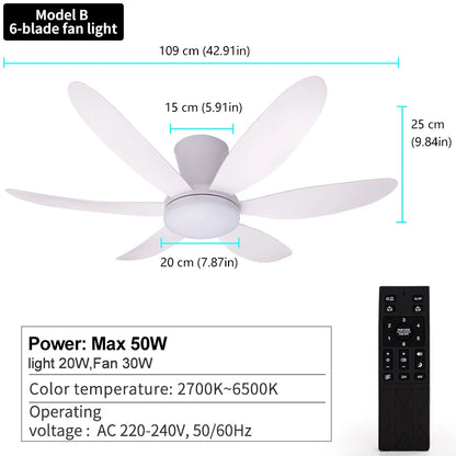 Poland in Stock Modern Dual Finish Blades 6-Speed Quiet DC Motor 3CCT LED Remote Control Patio Garage Ceiling Fan with Lights