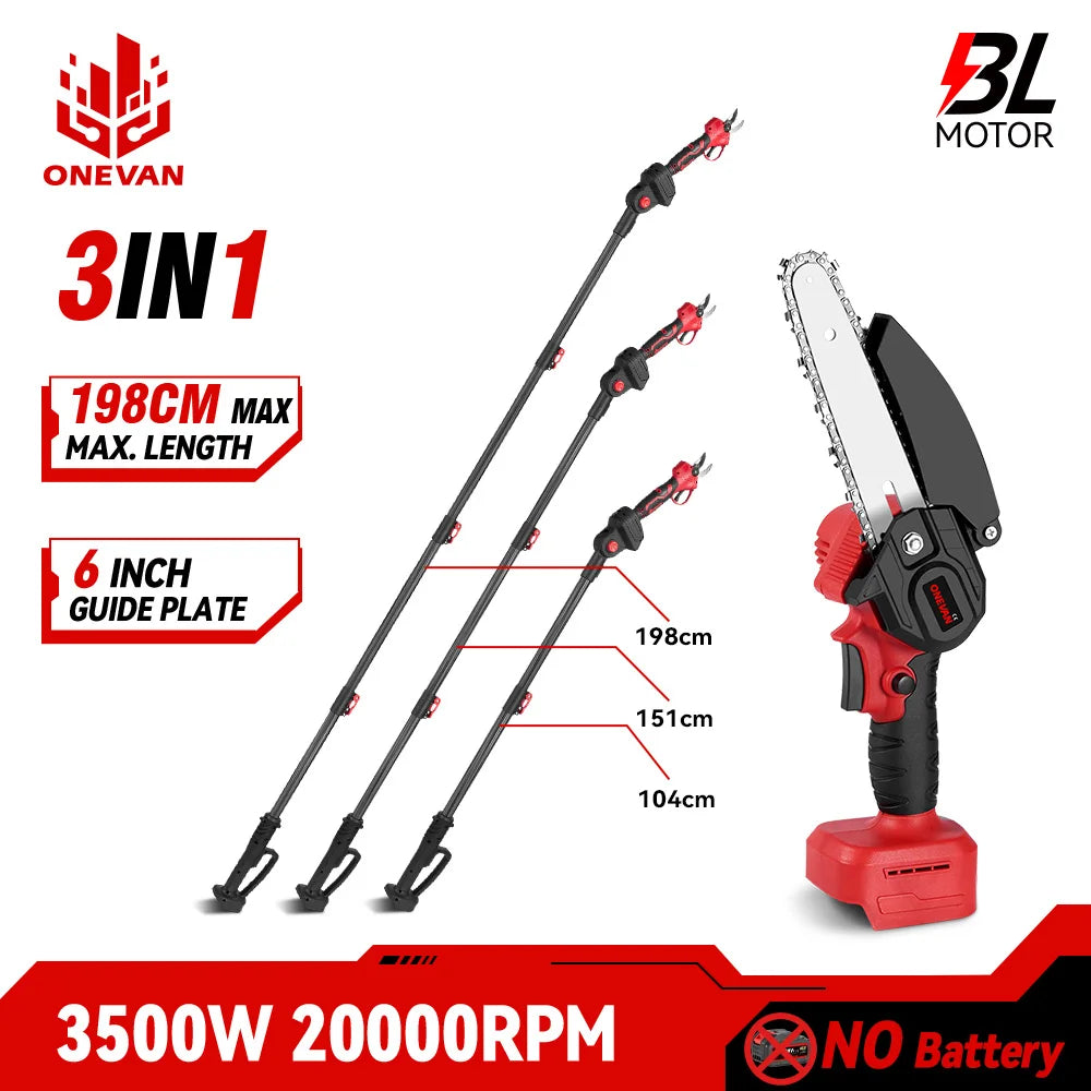 ONEVAN Brushless Garden Tool Set Electric Pruning Shear Battery Cordless Chainsaw with Tree Branches Pole Saw Telescopic