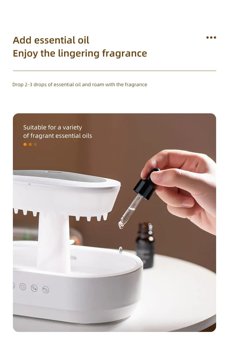 Smart Mini Ultrasonic Humidifier Cool Mist White Noise Portable Oil Aroma Diffuser for Hotel Household Use Rain Drop Essential