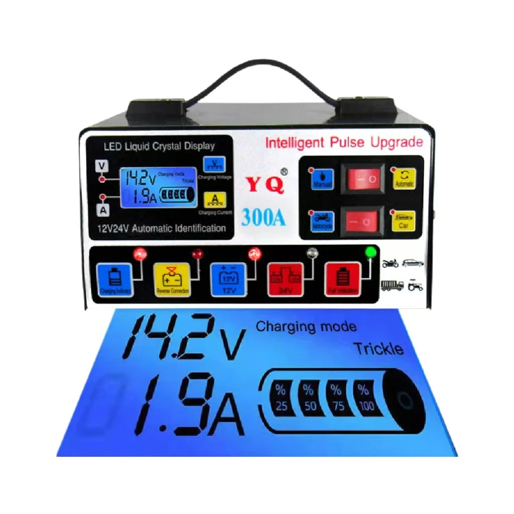 Smart Pulse 24V/12V Car Battery Charger Large Power Trickle Repair for SUV Truck Boat Car Motorcycle