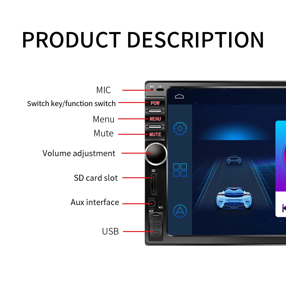 7018 7-inch Screen Reversing Image 12V Radio Audio Steering Wheel Control 2din BT Car Mp5 Player Manual