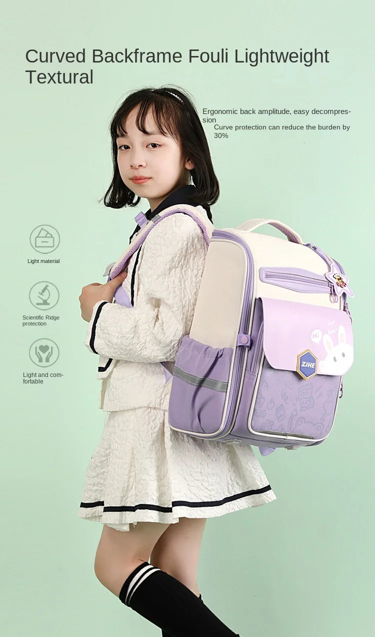 Ultra-Light Female Student Backpack Waterproof Fashion 1-4-6 Grade Contrast Color Ridge Protection Burden Reduction for Primary
