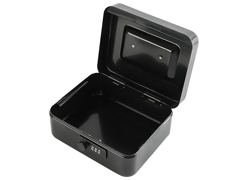 AJF Black Cold Rolled Steel Cash Safe Box Combination Lock Secure 7.87"x6.30"x3.54" Money Tray for Indoor/Outdoor Use Model