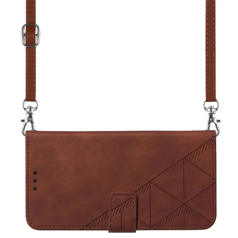 Lanyard Leather case Pouch Bag for Moto Edge 40 Neo, for MOTO G PLAY 5G 2024 Cross Shoulder PU Flip Stand case Cover