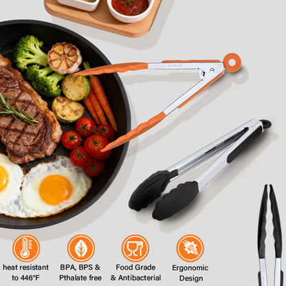 12 Inch Heat-Resistant BBQ Silicone Food Clip Grilling Locking Metal Silicone Foods Tong Kitchen Ergonomic Grip Tongs