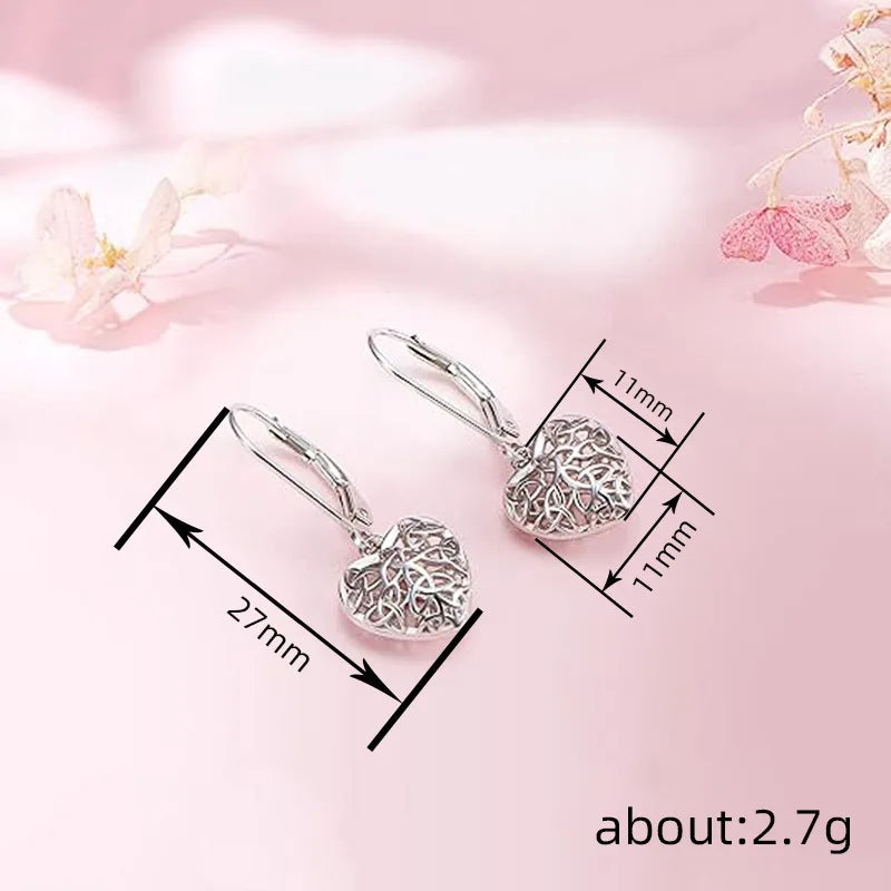 Tibetan Silver Heart Drop Earrings for Women Romantic Alloy Jewelry Gift Fashion White Gold Color