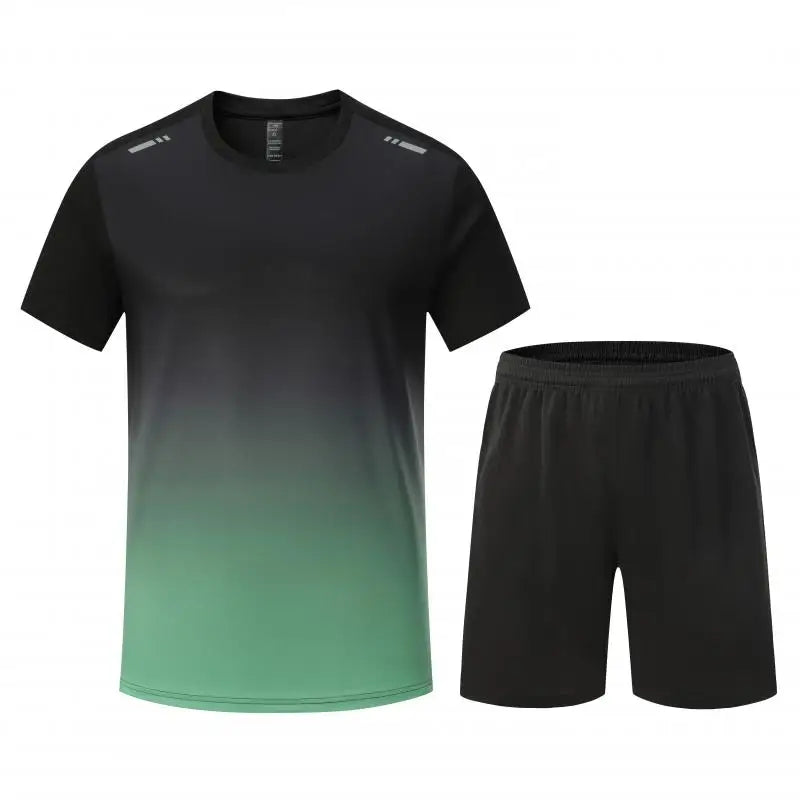 In Stock Fitness Workout Sports Quick Dry T Shirt Shorts 2 Pieces Sets 100% Polyester Custom Running Gym Tracksuits for Men