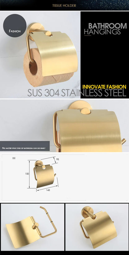 Bathroom Accessory Brushed Gold Tissue Holder Toilet Paper Roll Holder With Cover