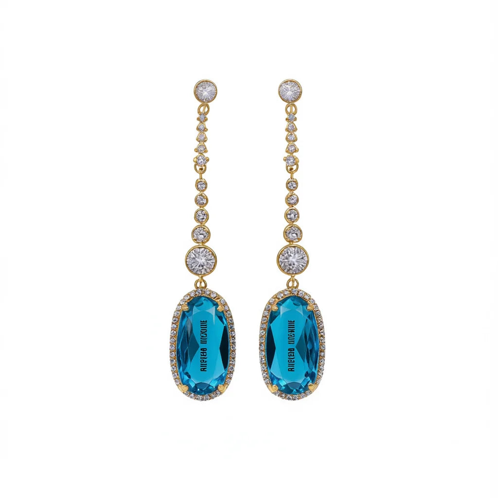 Aurea Nicole White Gold Drop Earrings With Blue Topaz And Diamond Bezel Setting For Women Wedding Luxury Jewelry