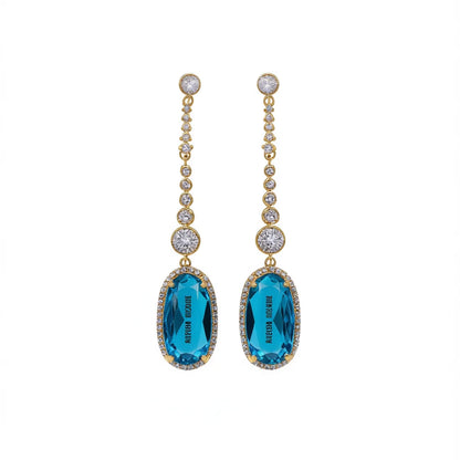 Aurea Nicole White Gold Drop Earrings With Blue Topaz And Diamond Bezel Setting For Women Wedding Luxury Jewelry