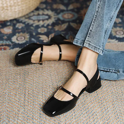LIHUAMAO Patent leather women sandals ankle strap square toe sandals high heel shoes green