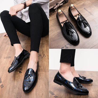 Tassel Leather Oxfords Shoes Men Loafers Casual Slip on Men Dress Shoes Italian Graceful Wedding Party Shoes Men Moccasins Black