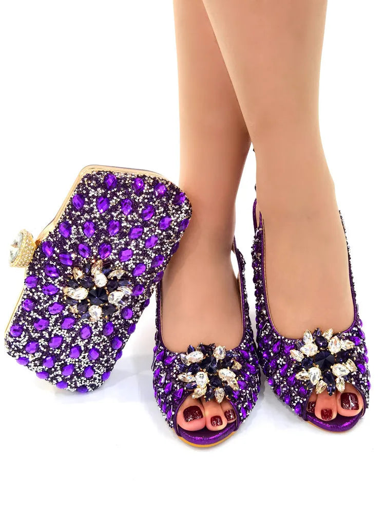 Ladies Italian Shoes and Bag Set Decorated with Rhinestone Matching Shoes and Bag Set In Heels Women Comfy Platform Sandal Shoes
