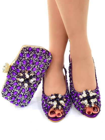 Ladies Italian Shoes and Bag Set Decorated with Rhinestone Matching Shoes and Bag Set In Heels Women Comfy Platform Sandal Shoes