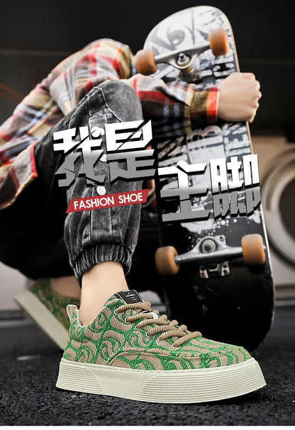 Men's Breathable Canvas Trainer Shoes Fashion Trend Sport Sneaker for Trekking Walking Casual Slip-On Lace-Up Closure for Boys