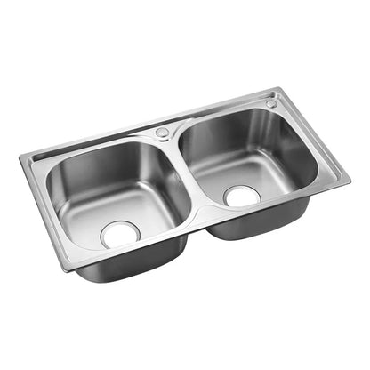 Stainless Steel Kitchen Sink Thickened Double Basin Rectangular Bowl Counter Dual-Hole Vegetable Washing Pool