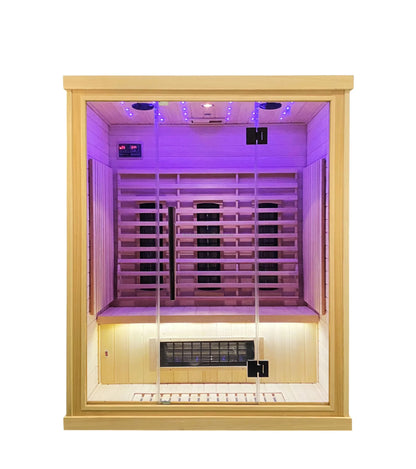 Hesperu HQ-D1220 Solid Hemlock Wood Dry/Wet Steam Sauna Room European Design Soft Touch Control Panel Far Infrared Function 220V