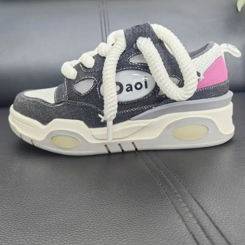 2024 New Women's Casual Sneaker Soft Bottom Fashionable Comfortable Breathable Anti-Slippery Walking Height Increasing Platform