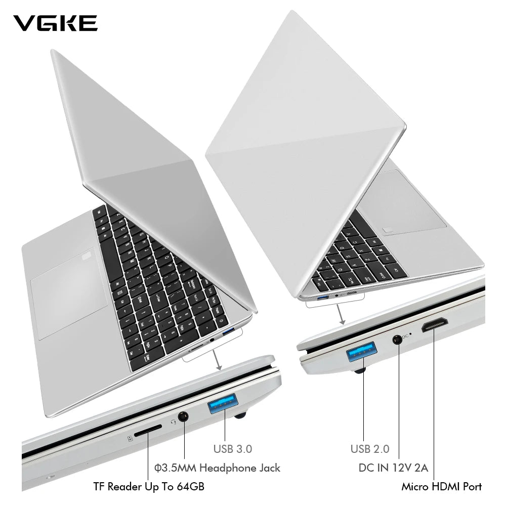 VGKE 15.6" Laptops J4125 12GB + 256GB 1920*1080  SSD Laptop Fingerprint and Backlight Keyboard Design for Students
