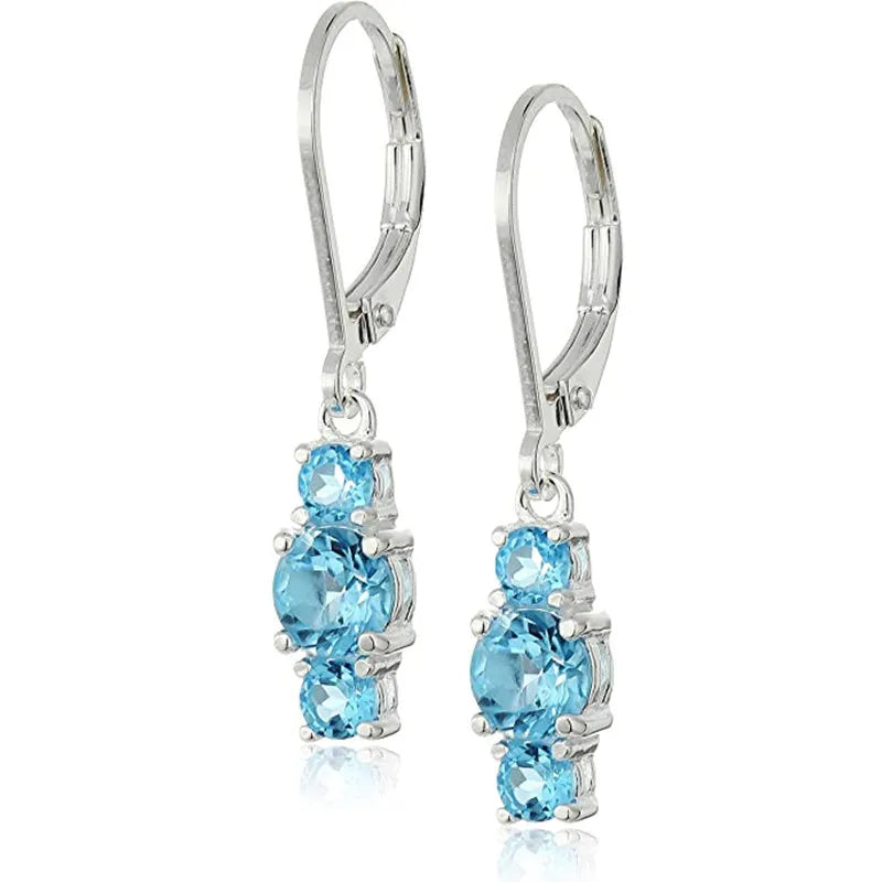 Silver Plated Topaz Drop Earrings For Women Classic Party Jewelry Claw Setting Fashion Earrings Zinc Alloy Material