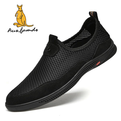 Lightweight Men's Kangaroo Logo Genuine Leather Casual Sport Slip-On Sandals Breathable Soft Fabric Summer Walking Style Shoes
